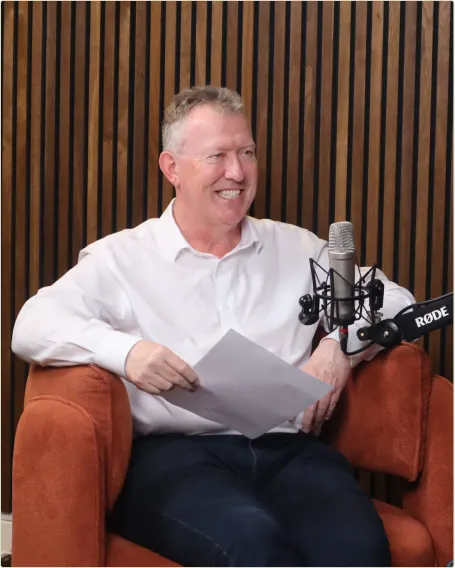 Abercorn founder smiling while recording a podcast interview